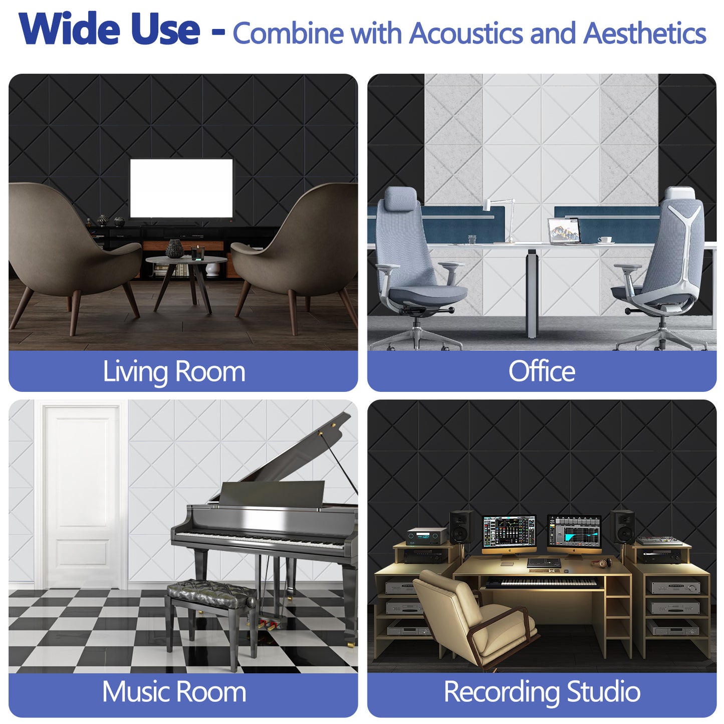 Bubos Square Acoustic Art Panels Self-adhesive Black