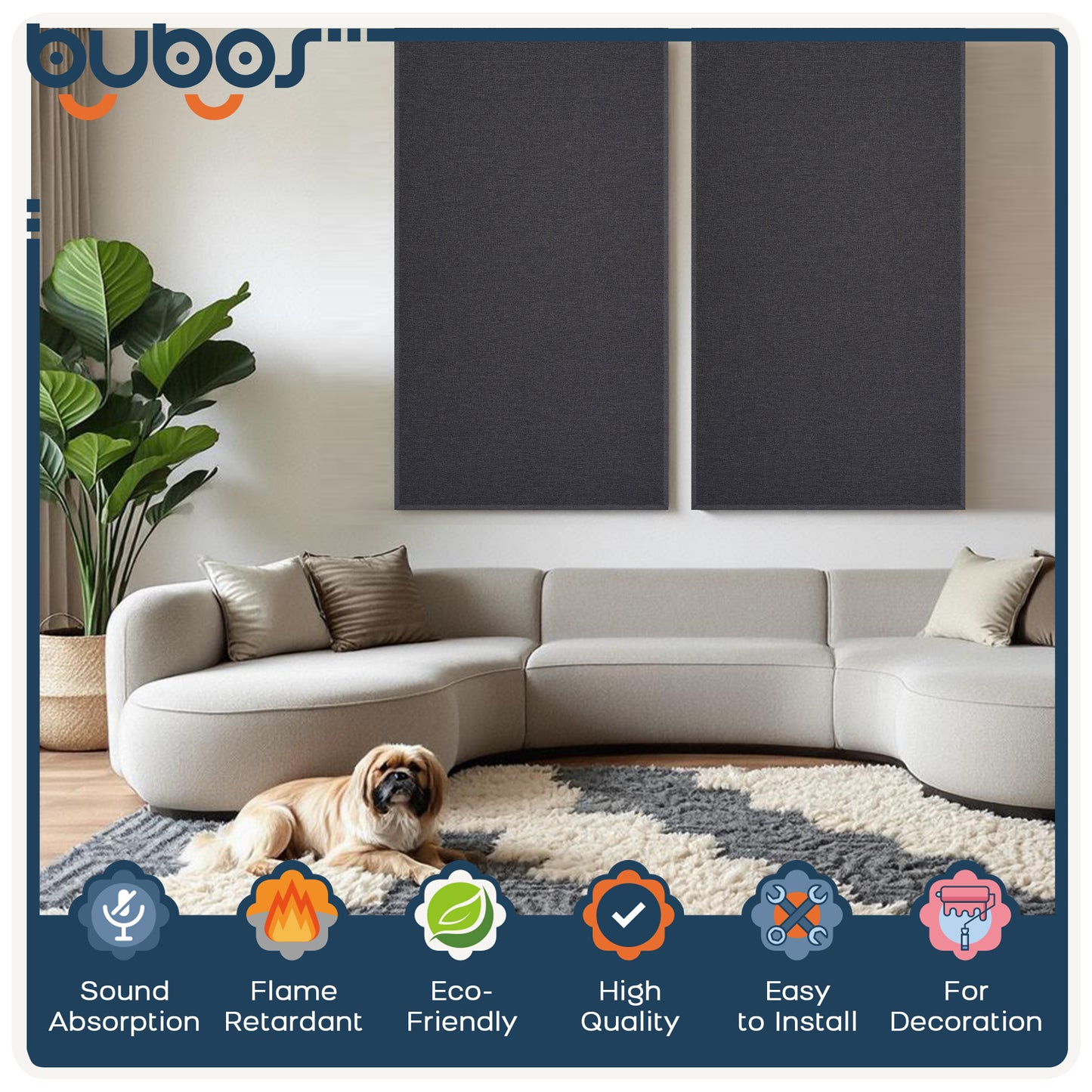 BUBOS 2 PCS Fabric Acoustic Panels,47.2''x23.6''