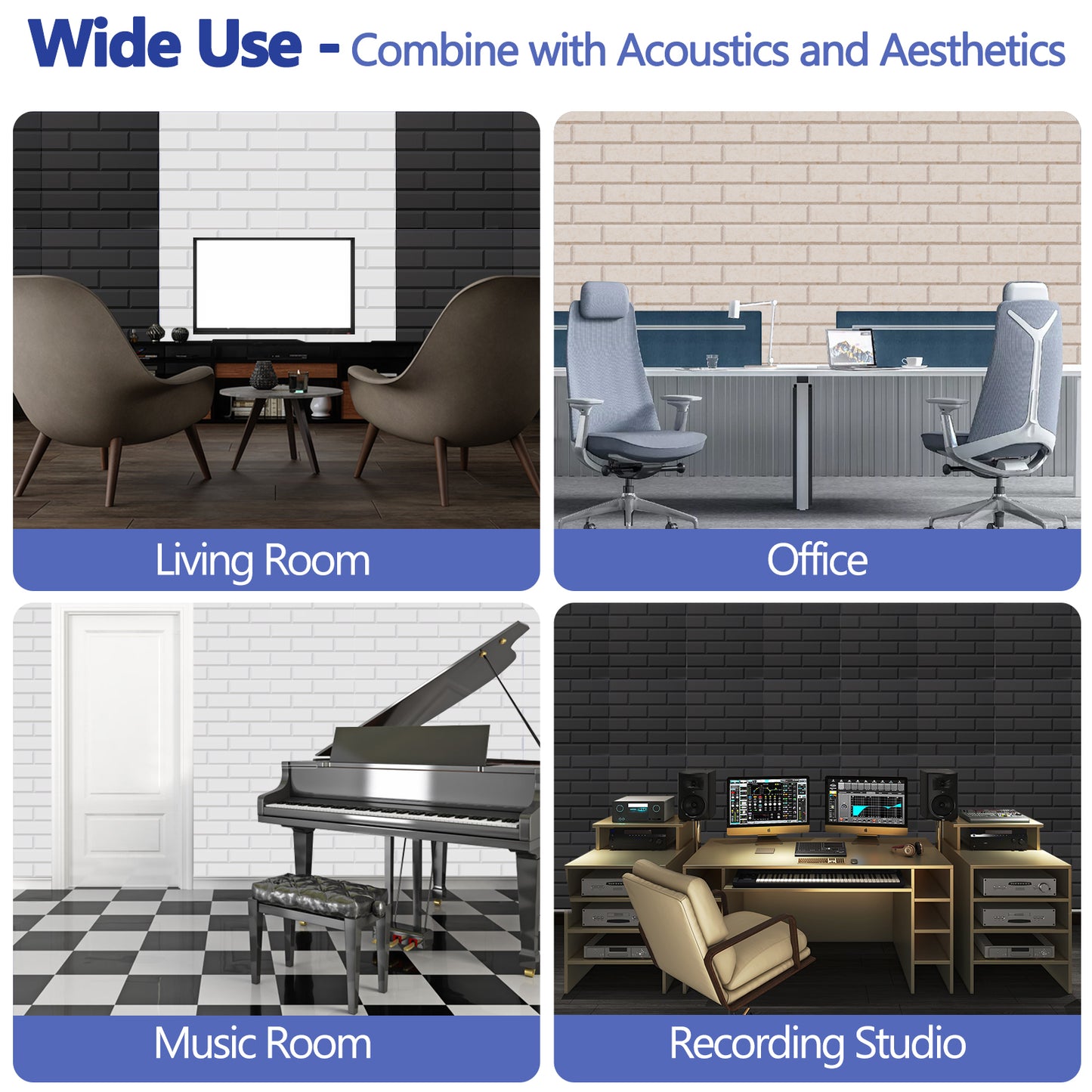12 pcs Acoustic Brick Wall Panels Self-adhesive