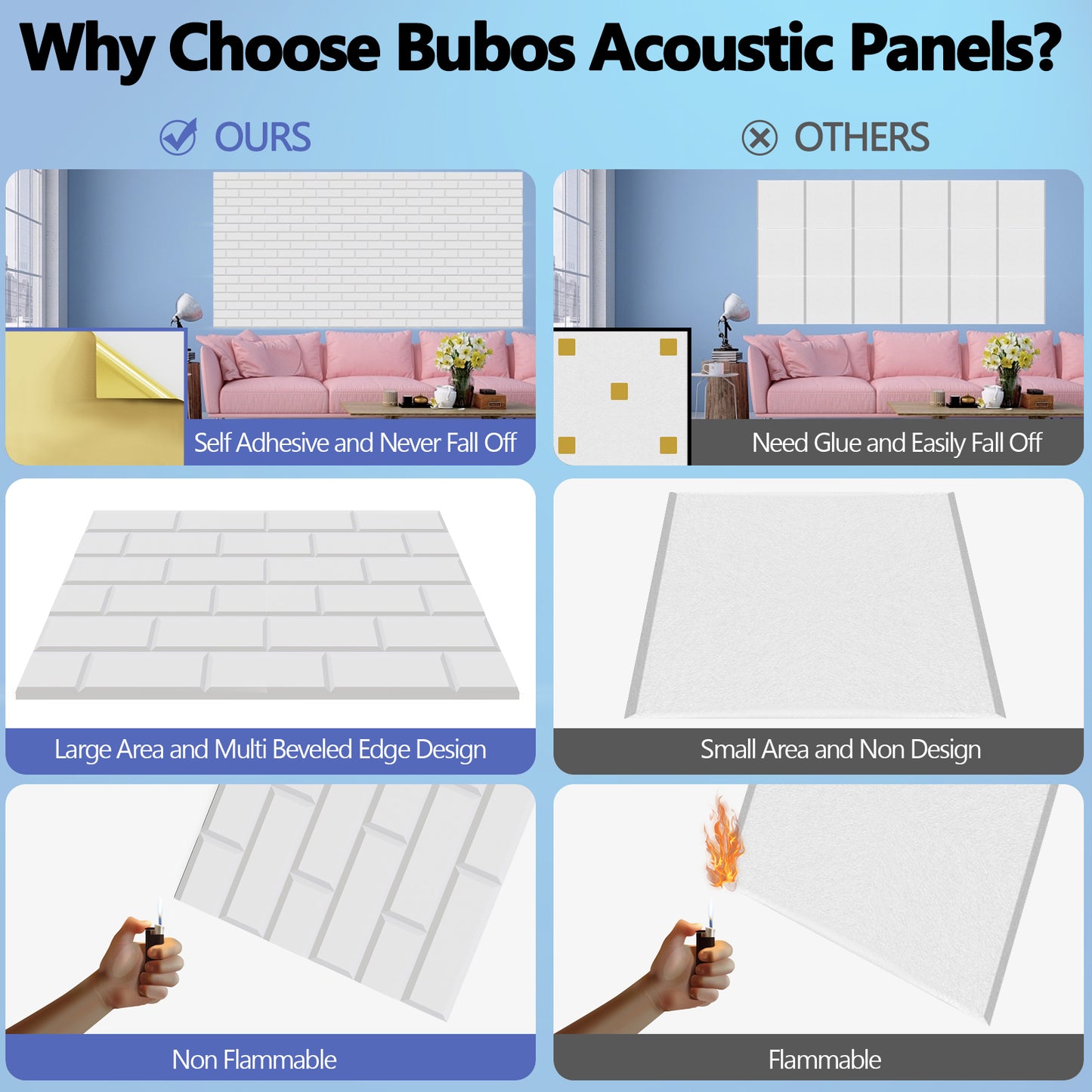 12 pcs Acoustic Brick Wall Panels Self-adhesive