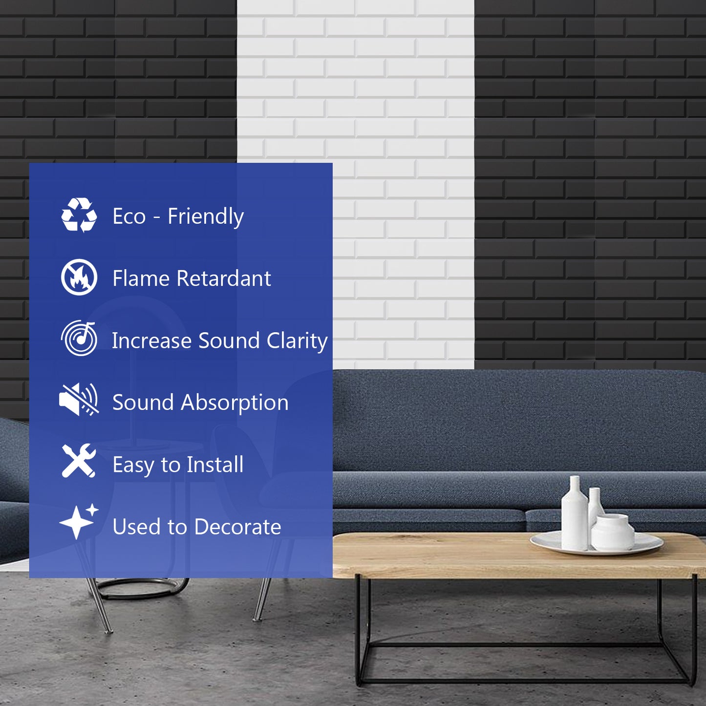 12 pcs Acoustic Brick Wall Panels Self-adhesive
