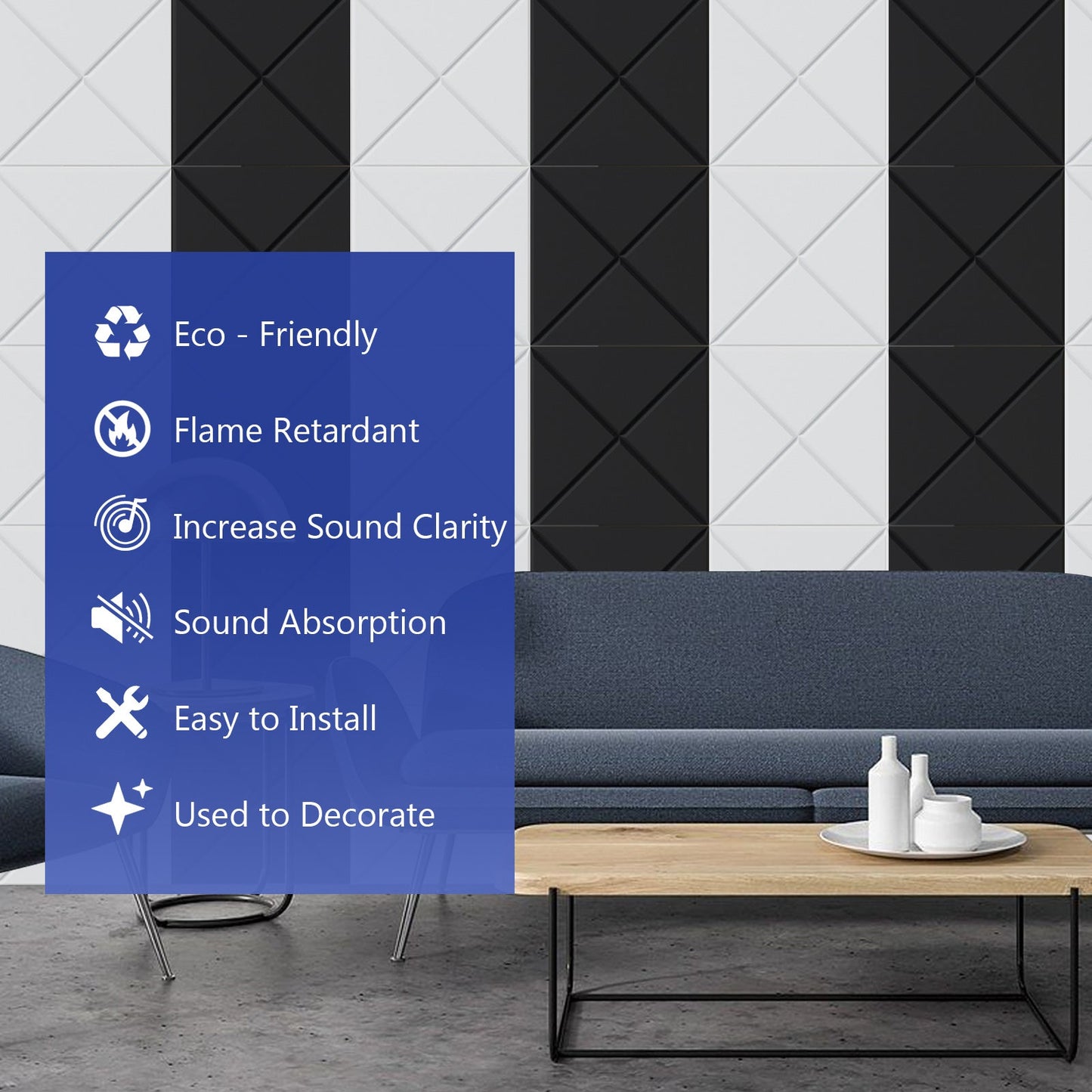 Bubos Square Acoustic Art Panels Self-adhesive Black