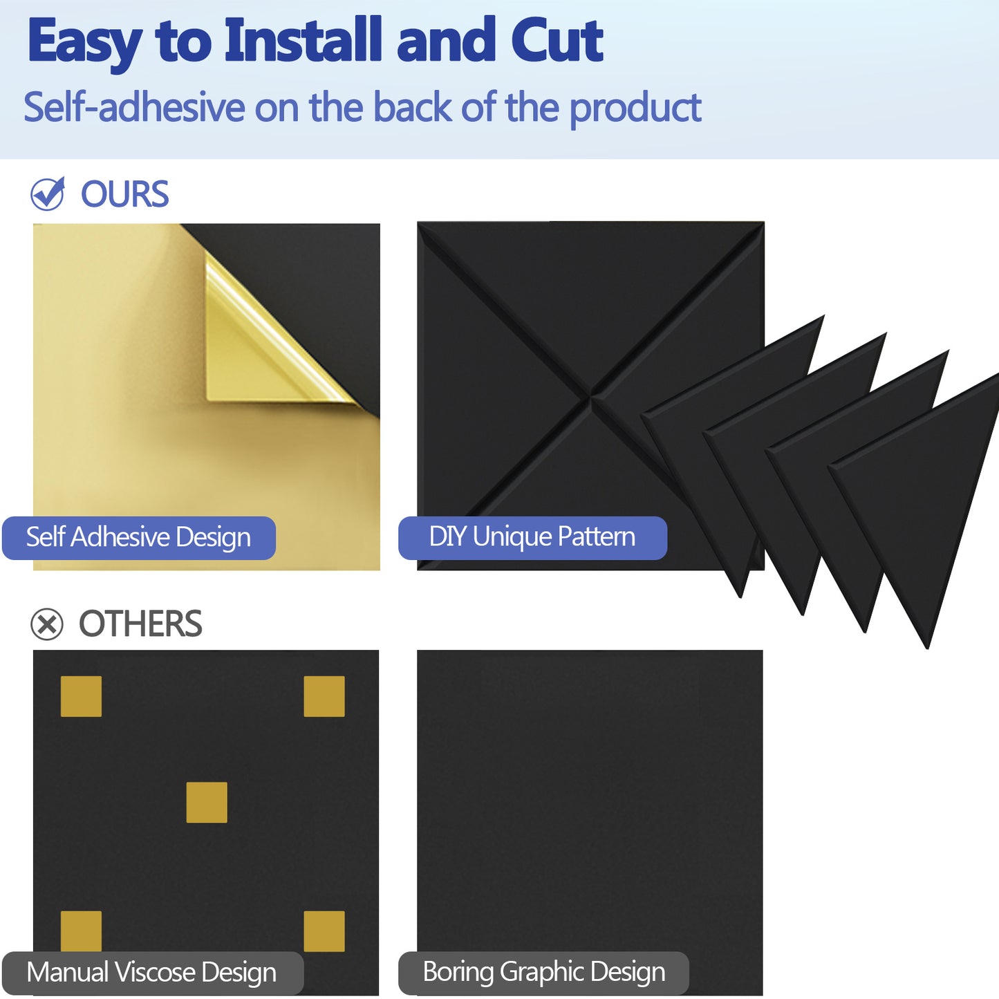 Bubos Square Acoustic Art Panels Self-adhesive Black