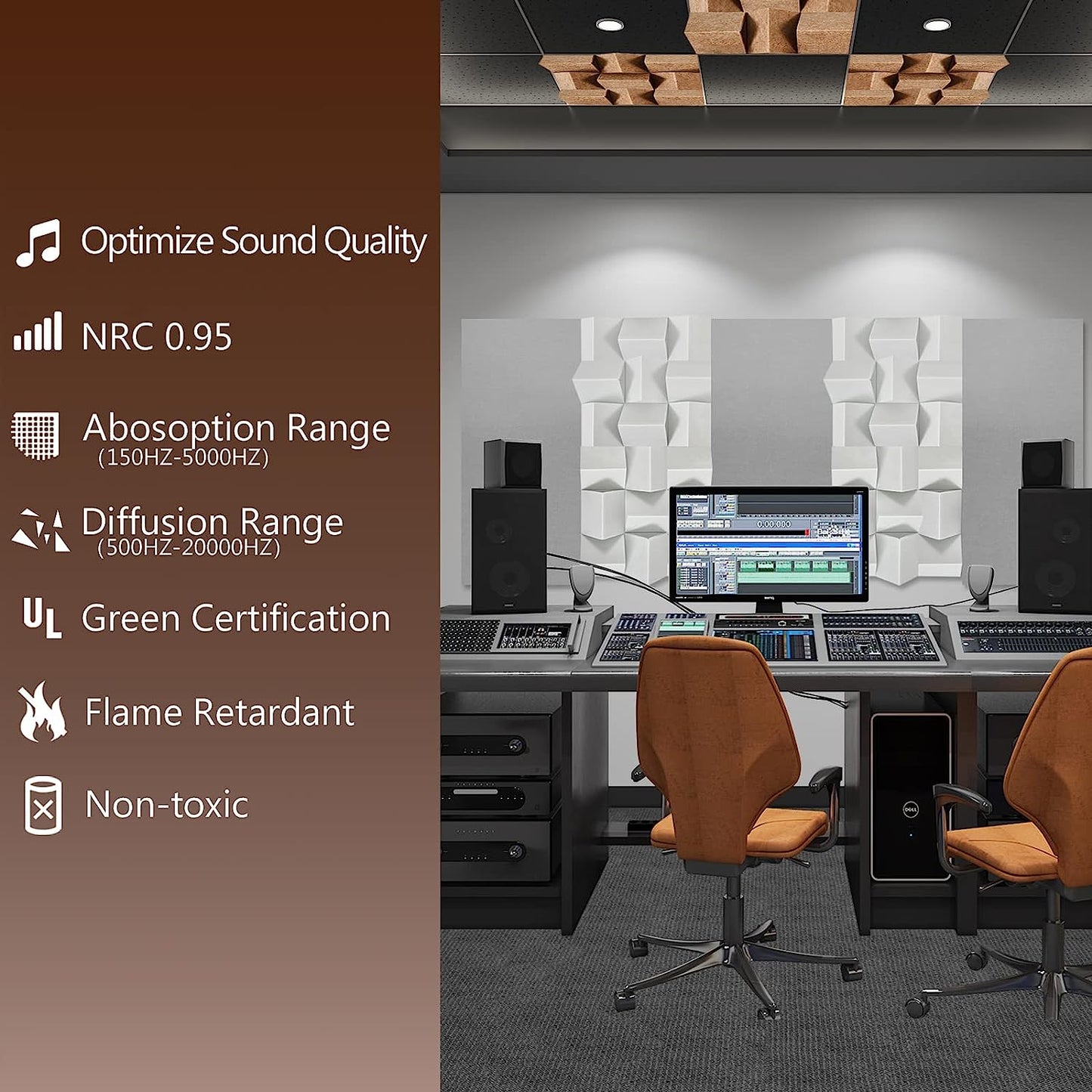 Bubos 36 pcs Acoustic Diffusers Brown