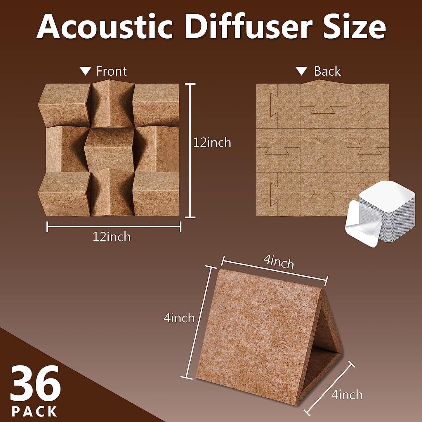 Bubos 36 pcs Acoustic Diffusers Brown