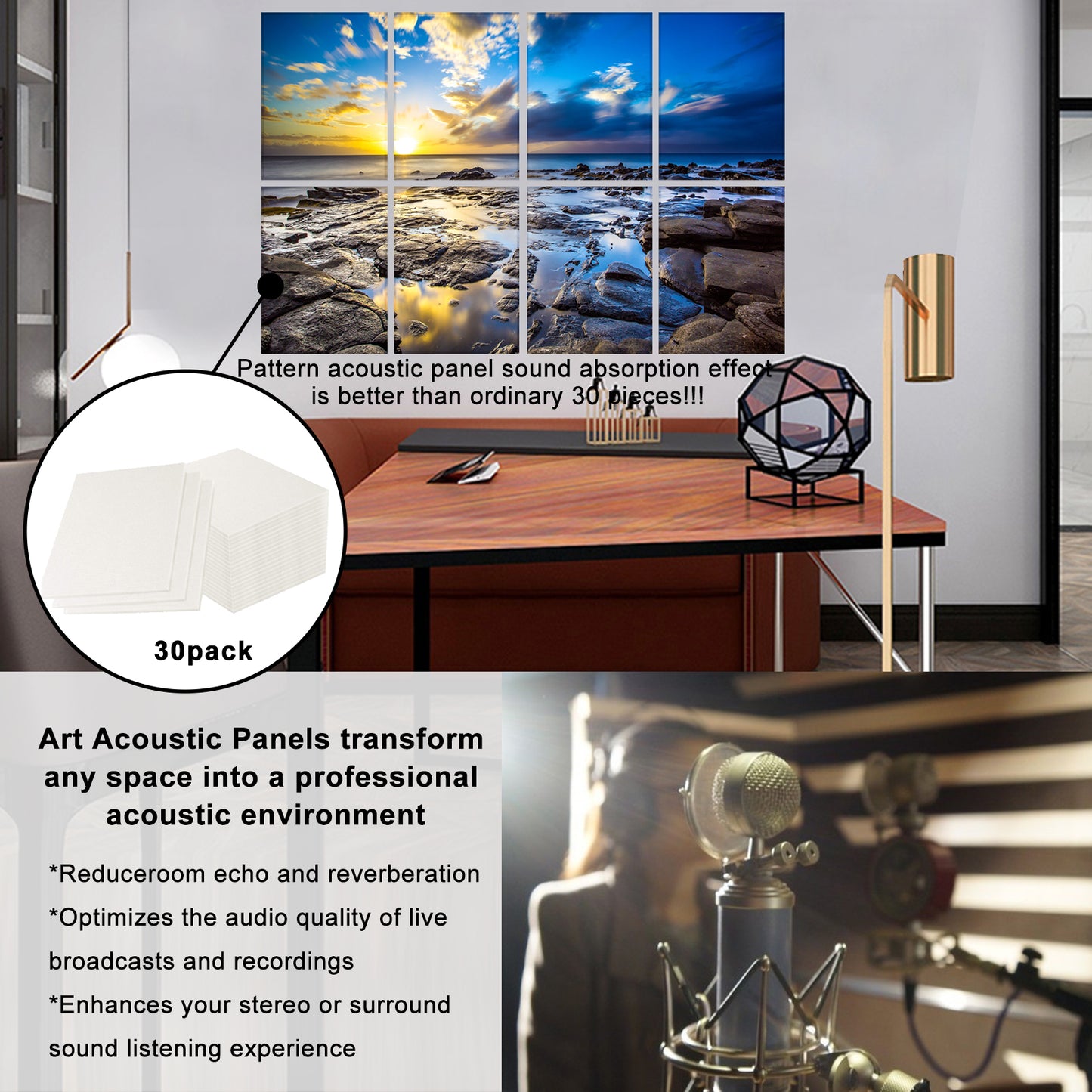 8 pcs Art Acoustic Panels Coastal rocks 48x32"