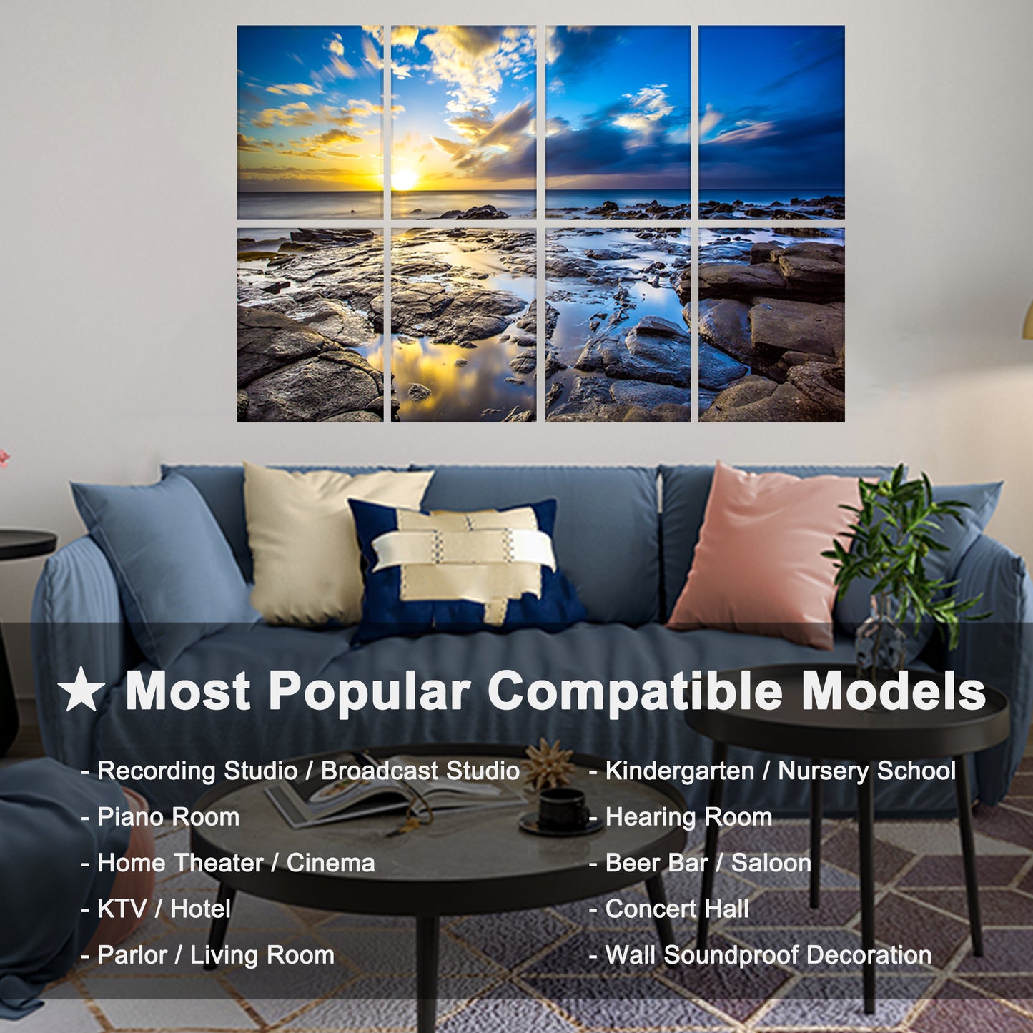 8 pcs Art Acoustic Panels Coastal rocks 48x32"
