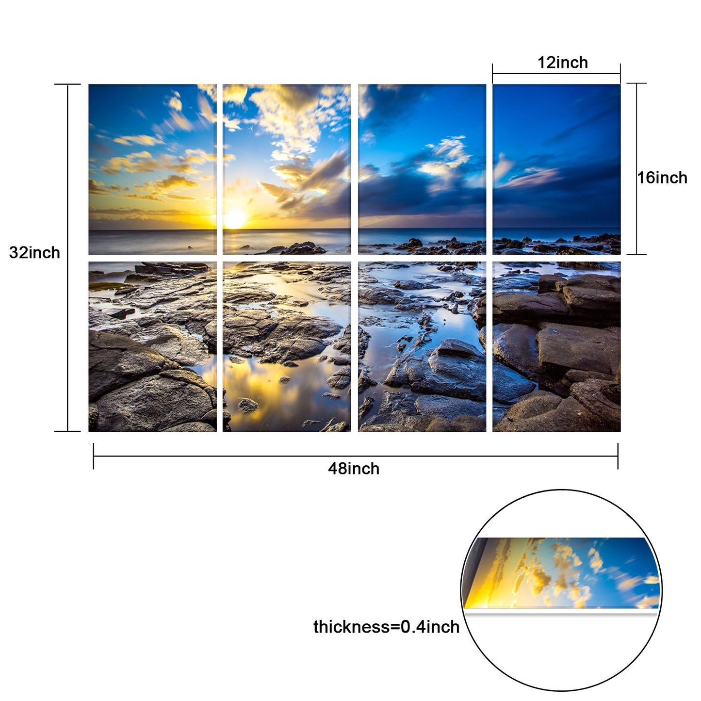 8 pcs Art Acoustic Panels Coastal rocks 48x32"