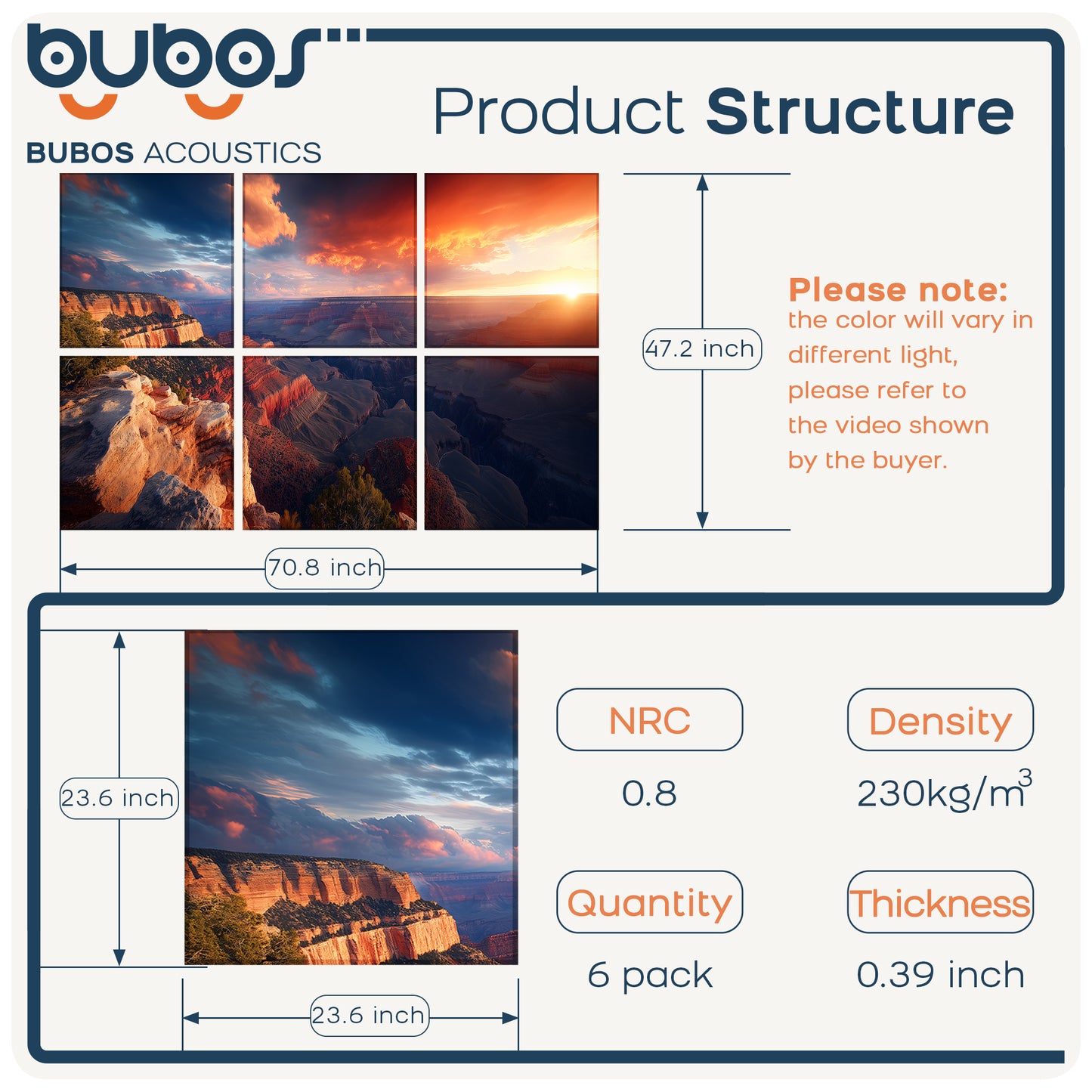 BUBOS 6 Pack Art Acoustic Panels Soundproof Wall Panel,23.6X23.6 Inches,Canyon Fire