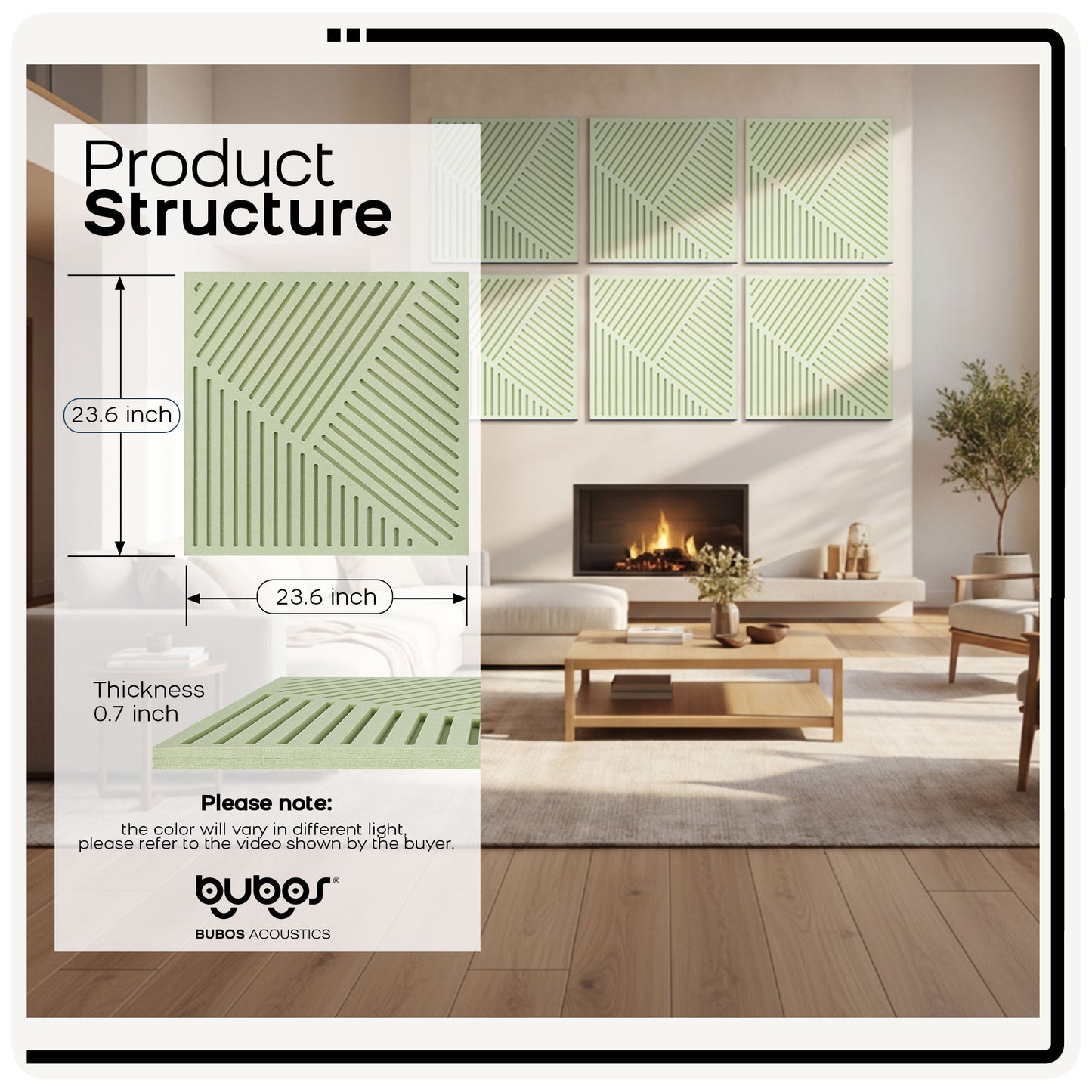 BUBOS 6 Pack Acoustic Panels,23.6" x 23.6" Thickened Sound Absorbing Wall Panels