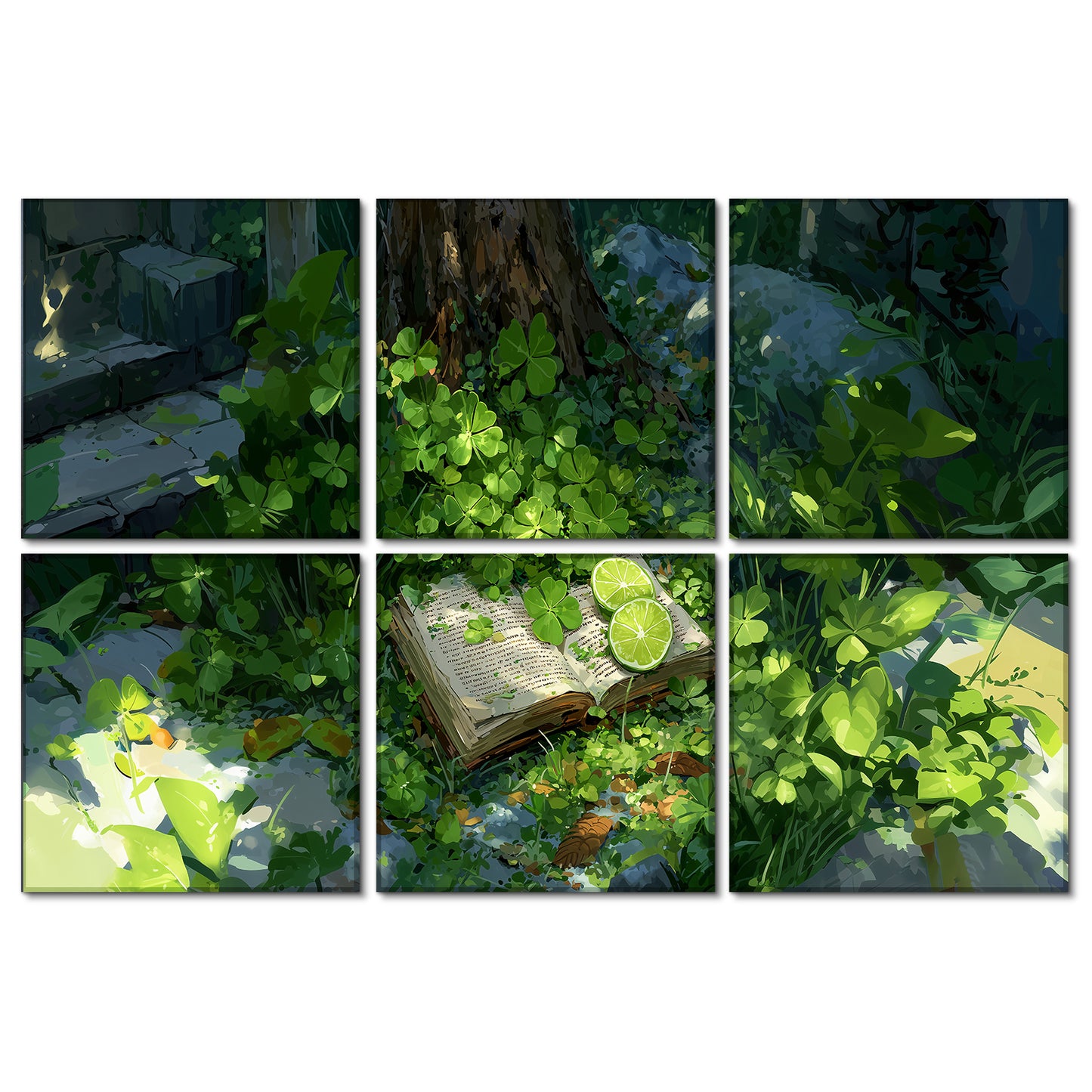 BUBOS 6 Pack Art Acoustic Panels Soundproof Wall Panel,23.6X23.6 Inches,Clover Chronicles