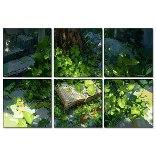 BUBOS 6 Pack Art Acoustic Panels Soundproof Wall Panel,23.6X23.6 Inches,Clover Chronicles