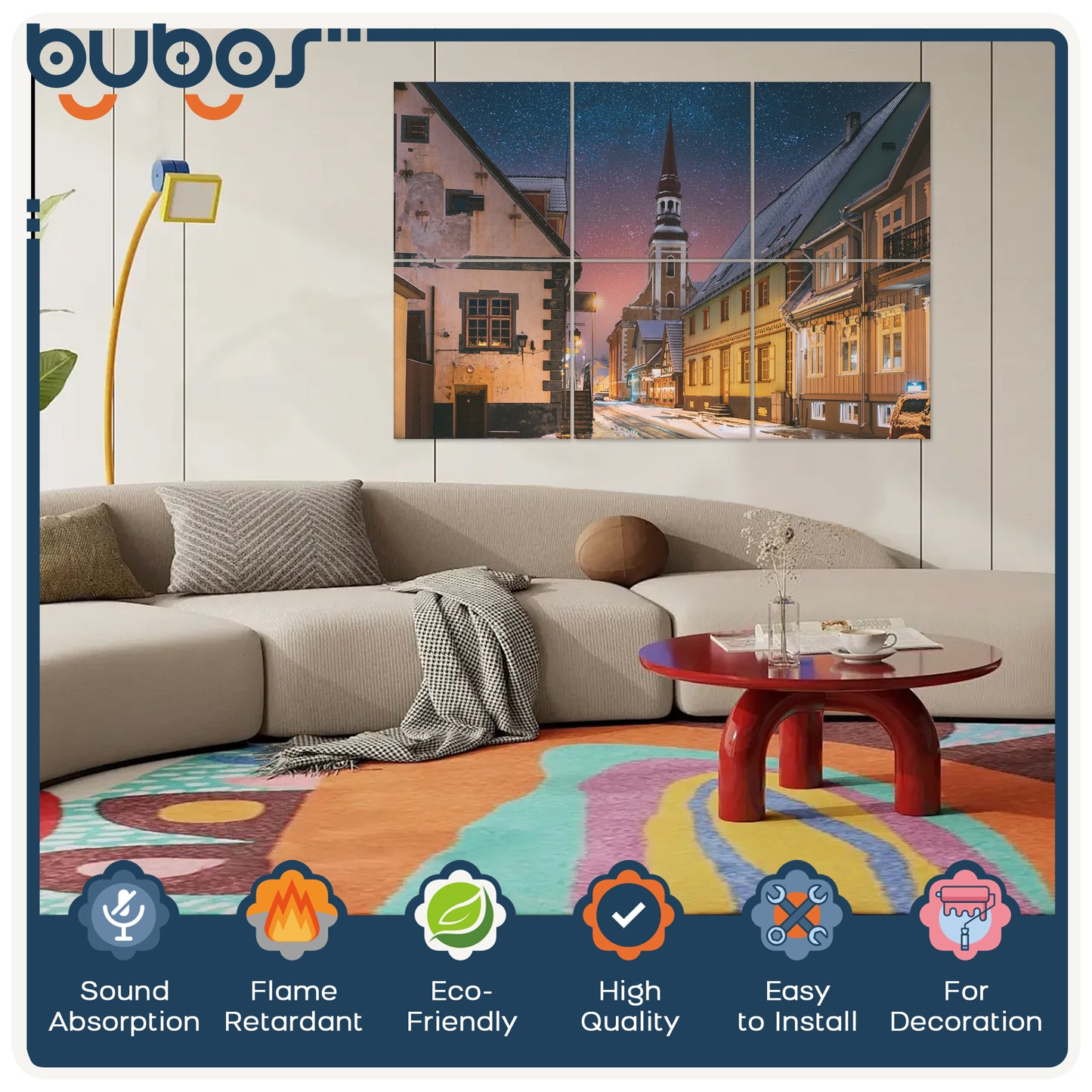 BUBOS 6 Pack Art Acoustic Panels Soundproof Wall Panel,70.8X47.2 Inches Large Sound Absorbing Panel,Self-adhesive Decorative Acoustical Wall Panels, Acoustic Treatment for Home Office（Starry Chapel）