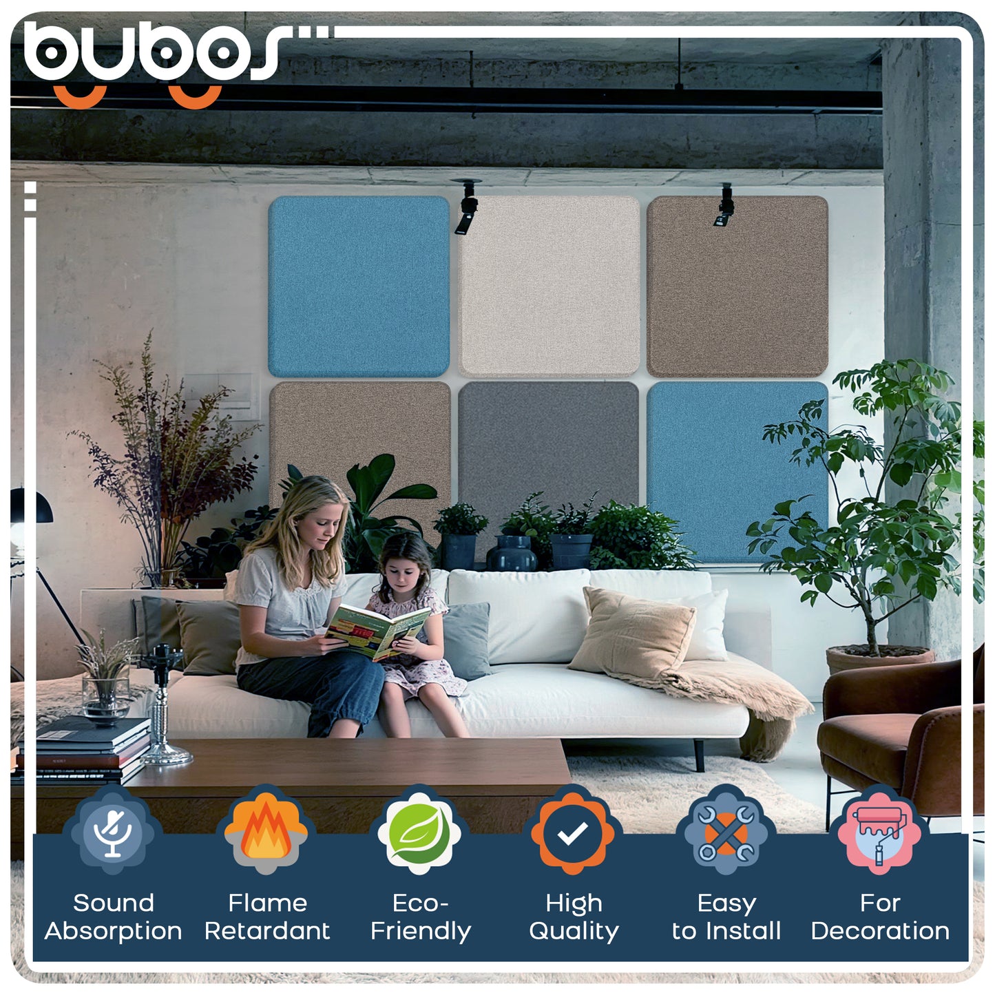 BUBOS 4 PCS Fabric Acoustic Panels 23.6''x23.6'' Decorative Sound Dampening Panels