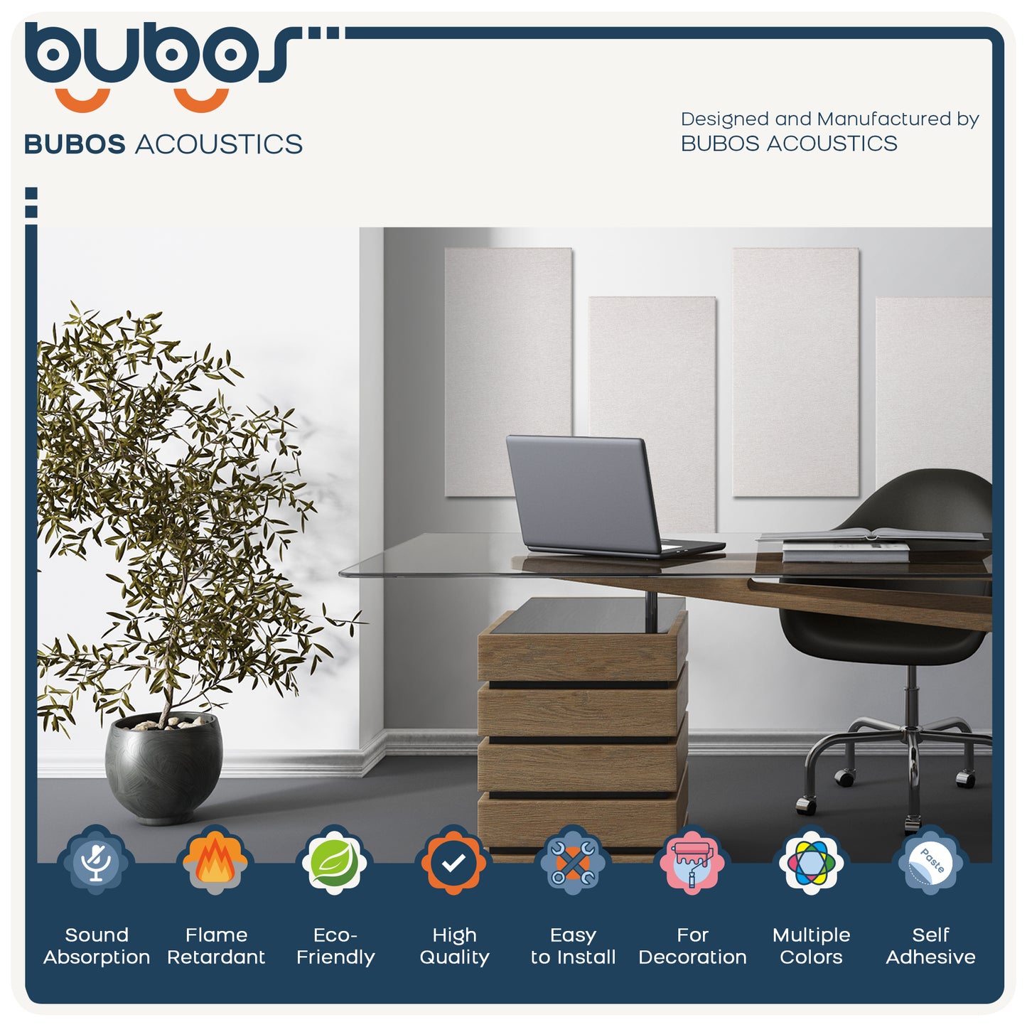 Bubos 4pcs Acoustic Fabric Panels 24x12"