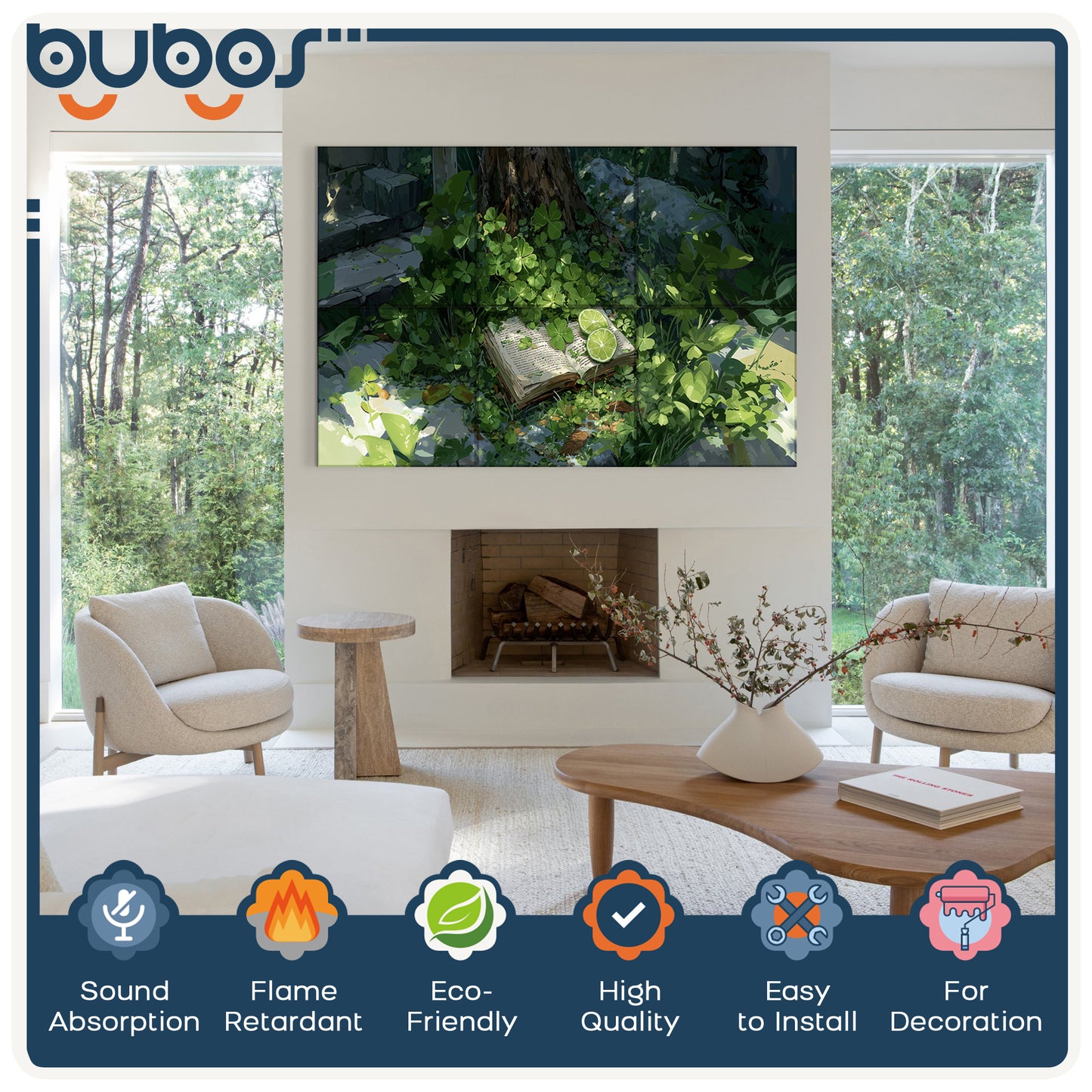 BUBOS 6 Pack Art Acoustic Panels Soundproof Wall Panel,23.6X23.6 Inches,Clover Chronicles