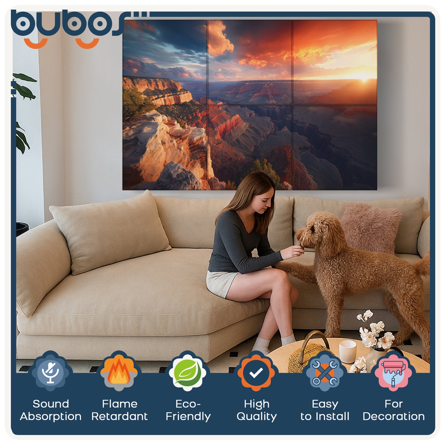 BUBOS 6 Pack Art Acoustic Panels Soundproof Wall Panel,23.6X23.6 Inches,Canyon Fire