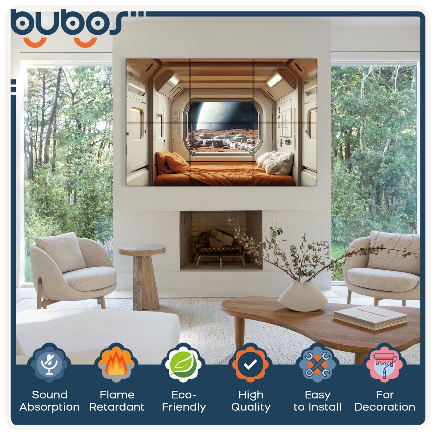 BUBOS 6 Pack Art Acoustic Panels Soundproof Wall Panel,23.6X23.6 Inches,Martian Settlers