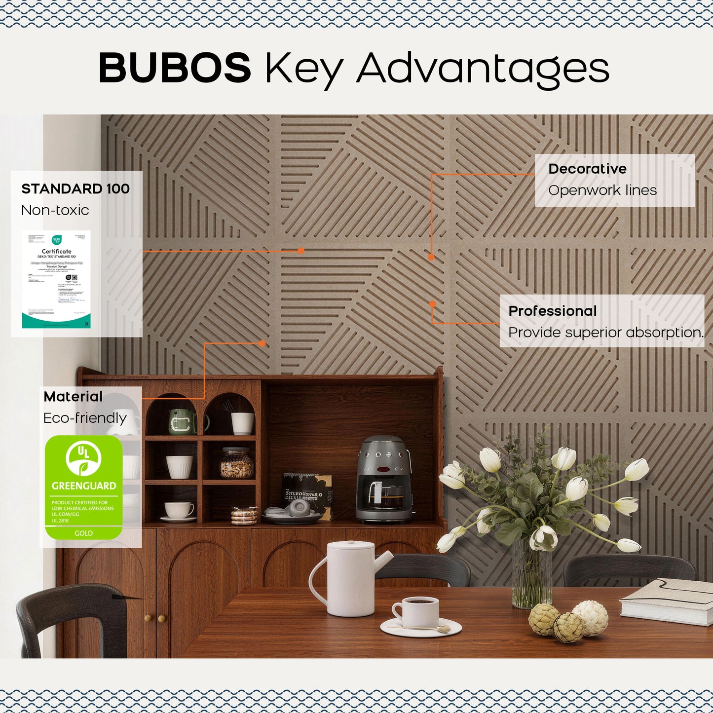 BUBOS 6 Pack Acoustic Panels,23.6" x 23.6" Thickened Sound Absorbing Wall Panels