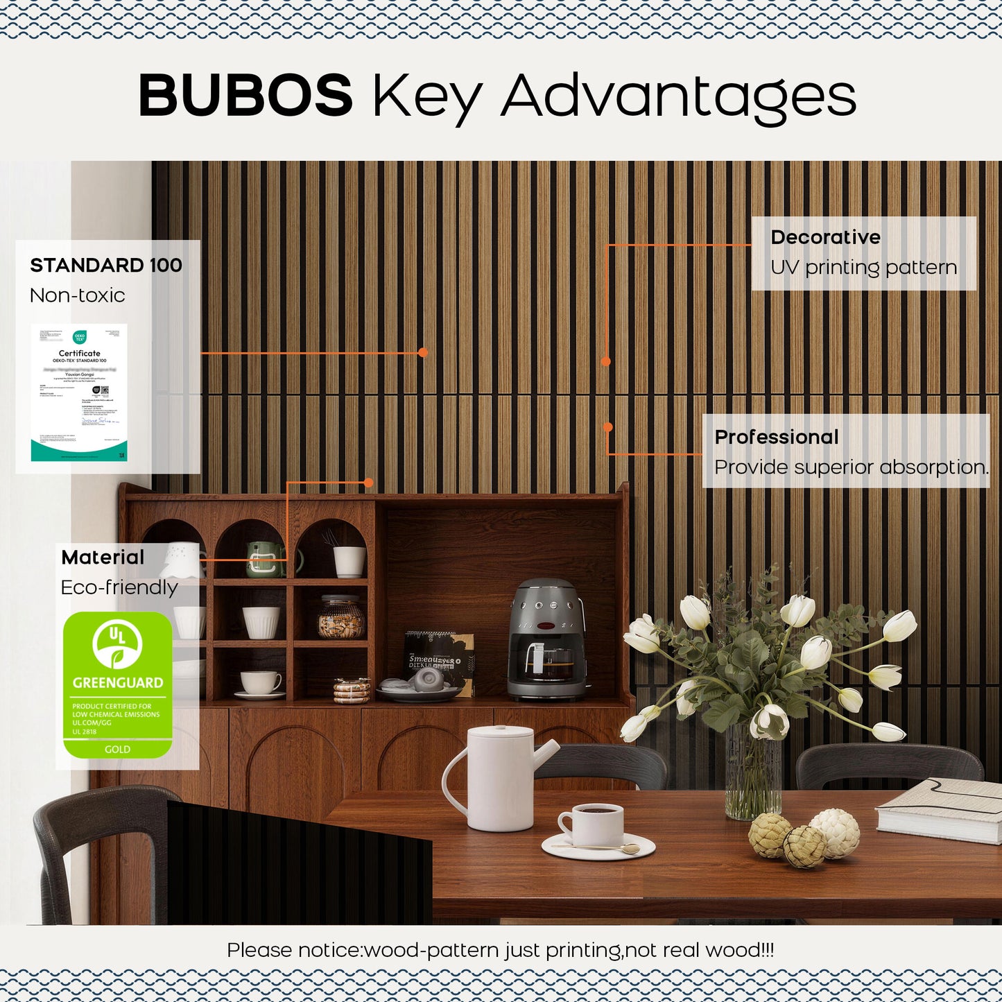 BUBOS Large Acoustic Panels, 6-Pack 23.6"×23.6" Soundproof Wall Panels