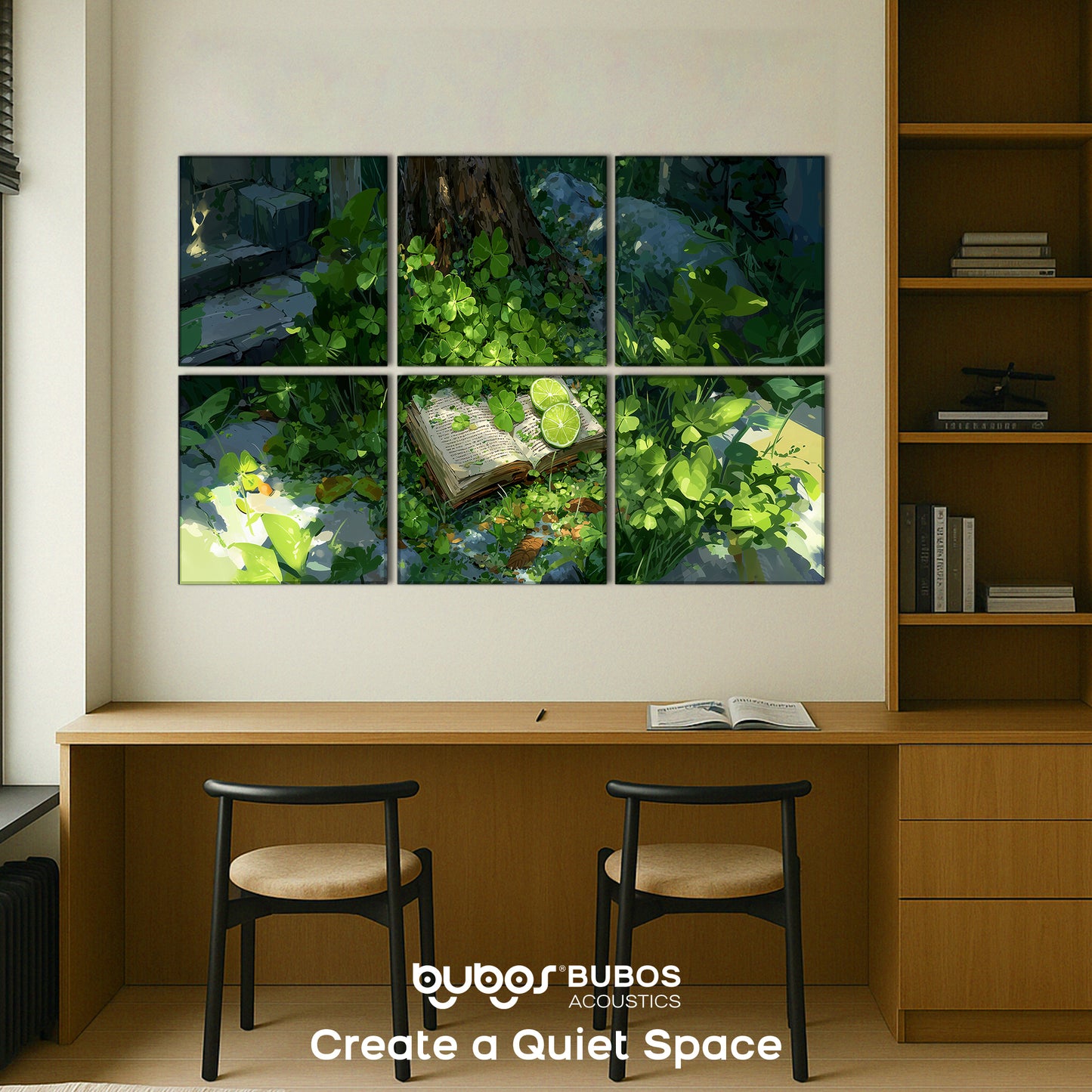 BUBOS 6 Pack Art Acoustic Panels Soundproof Wall Panel,23.6X23.6 Inches,Clover Chronicles