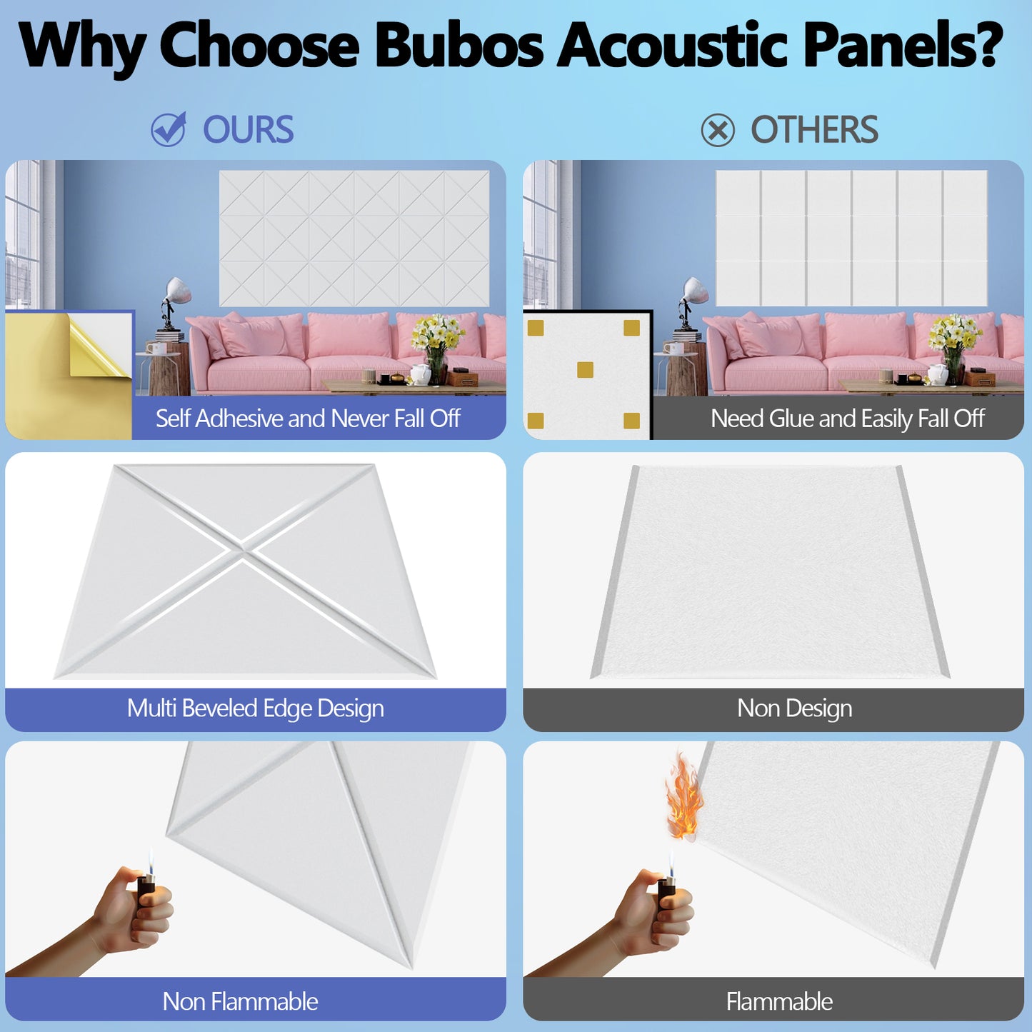 Bubos Square Acoustic Art Panels Self-adhesive