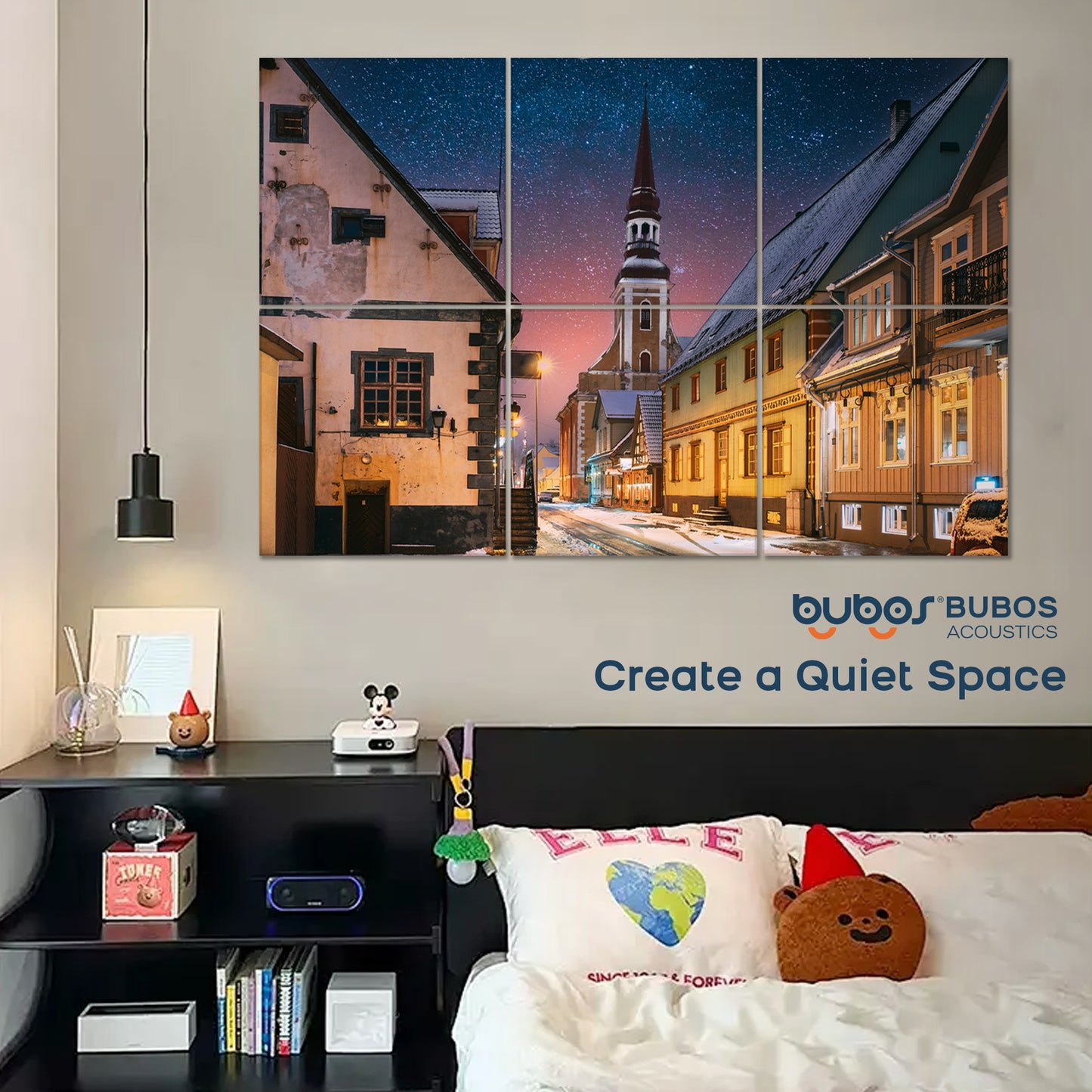 BUBOS 6 Pack Art Acoustic Panels Soundproof Wall Panel,70.8X47.2 Inches Large Sound Absorbing Panel,Self-adhesive Decorative Acoustical Wall Panels, Acoustic Treatment for Home Office（Starry Chapel）