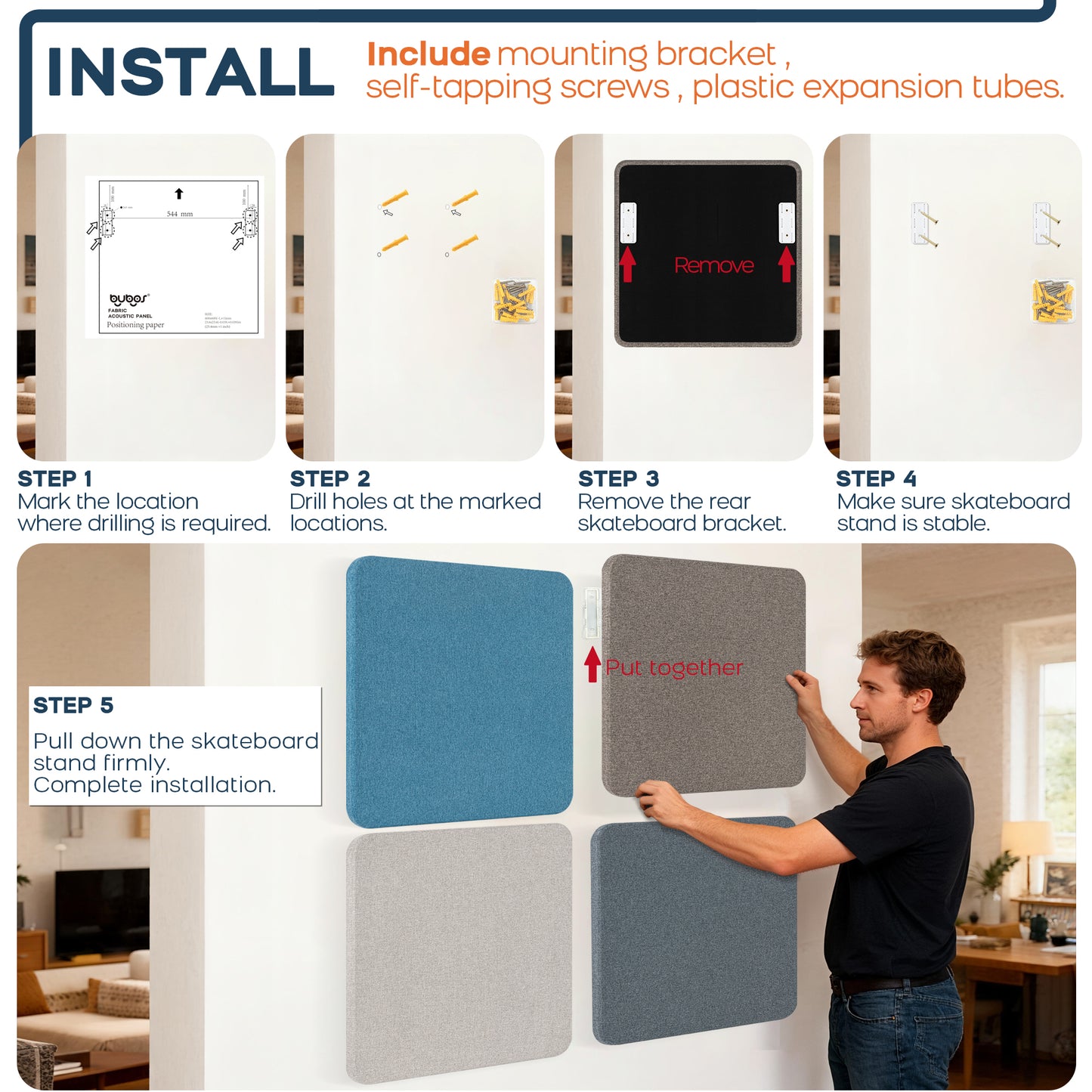 BUBOS 4 PCS Fabric Acoustic Panels 23.6''x23.6'' Decorative Sound Dampening Panels