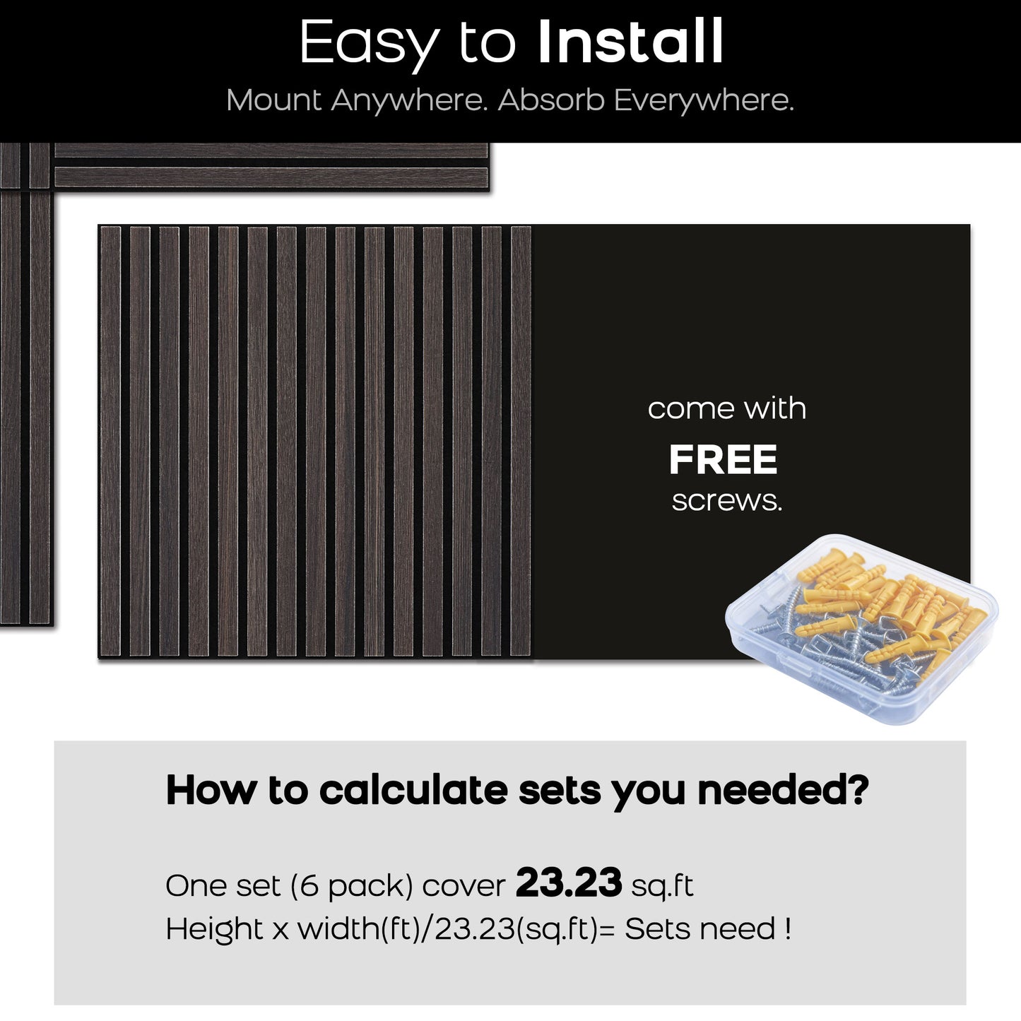 BUBOS Large Acoustic Panels, 6-Pack 23.6"×23.6" Soundproof Wall Panels