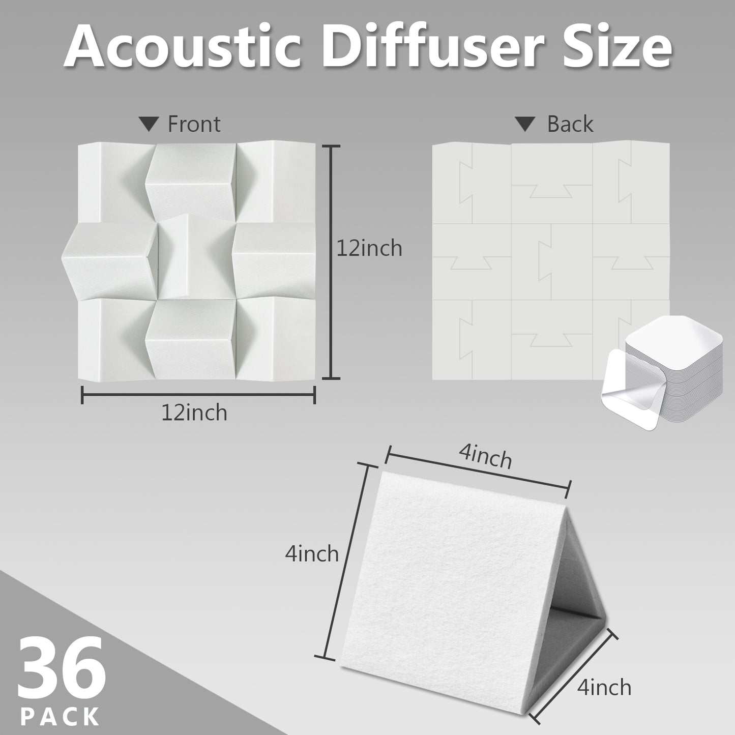 Bubos 36 pcs Acoustic Diffusers 24*24 inches