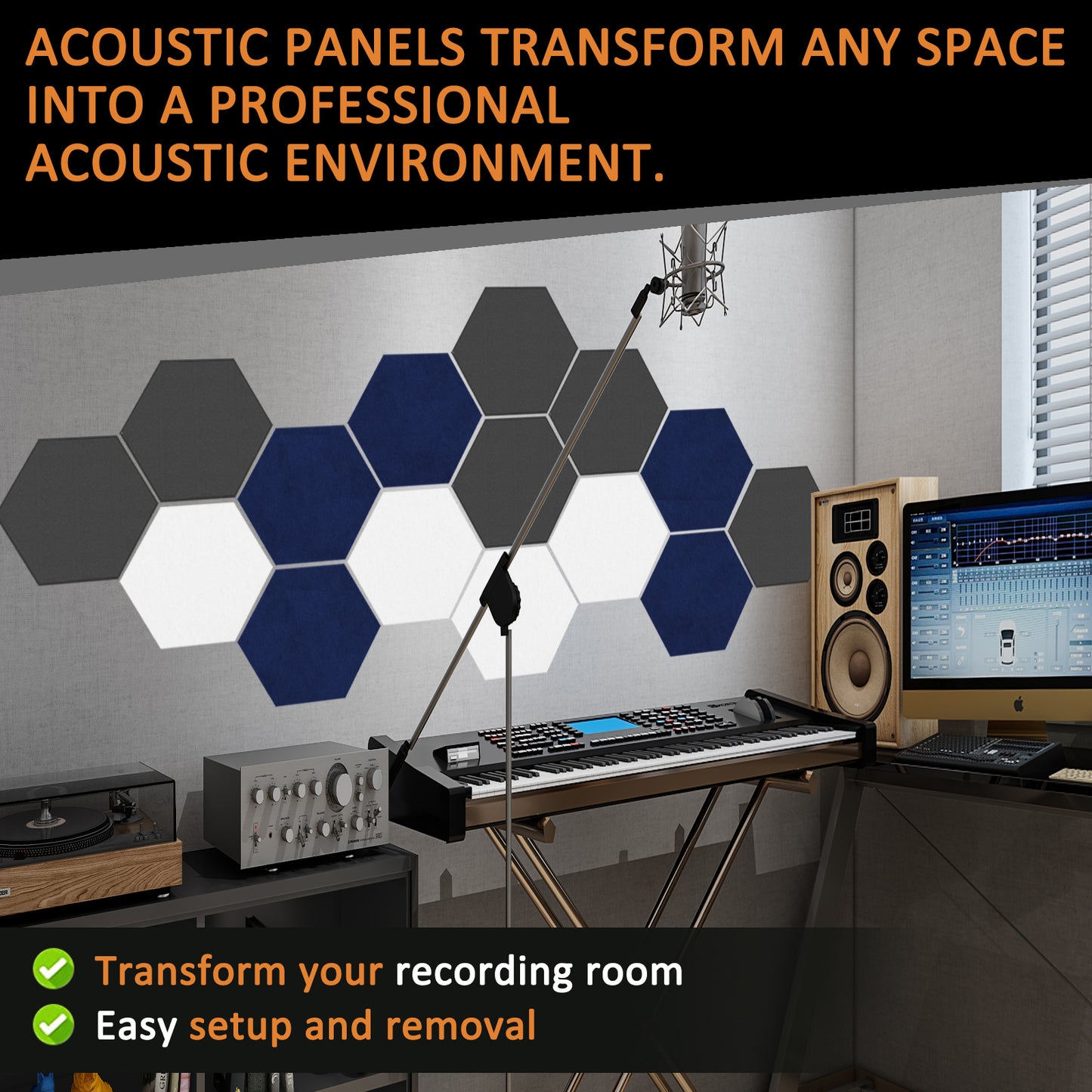 Bubos Self-adhesive Hexagon Acoustic Panels 14*13 inches