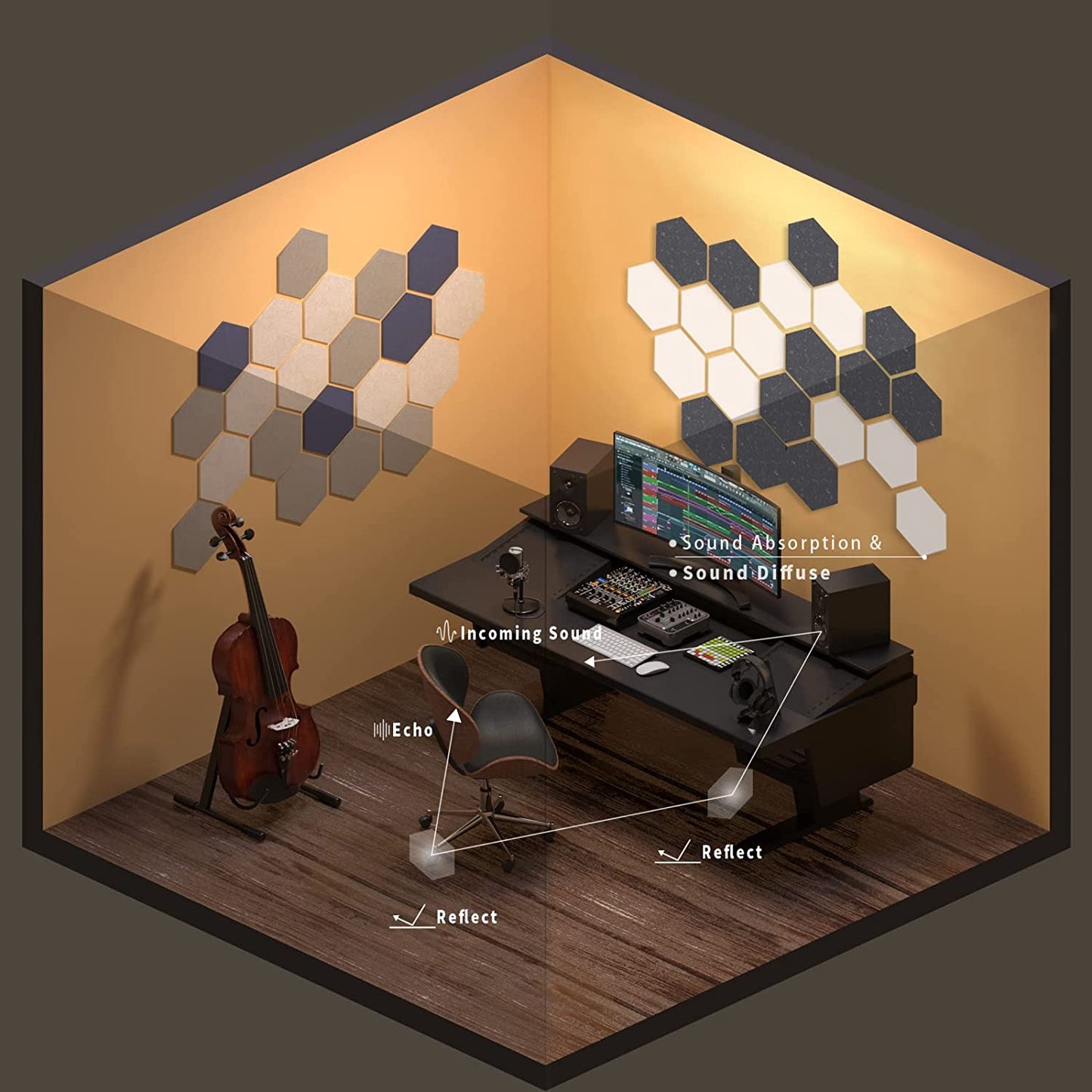 Bubos Hexagon Acoustic Panels 14*13 inches